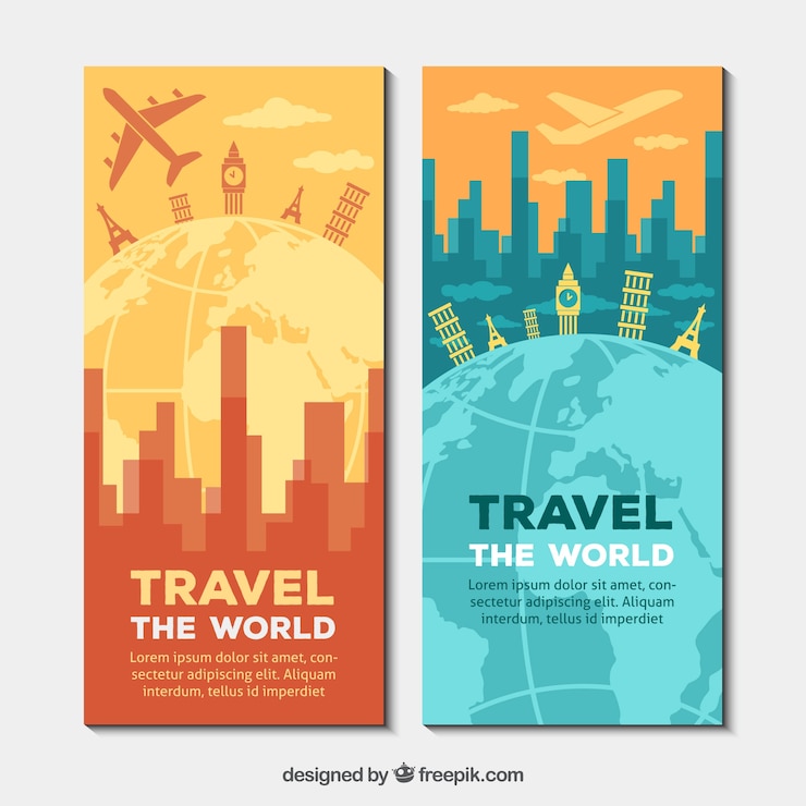 無料Vector 世界中の旅行用バナー