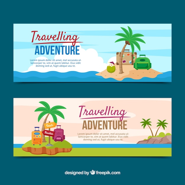 Travel banners collection with destination