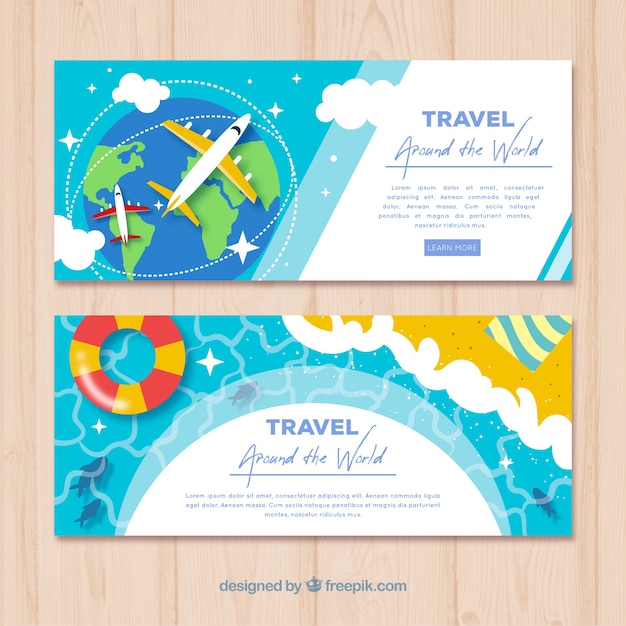 Travel banners in flat style