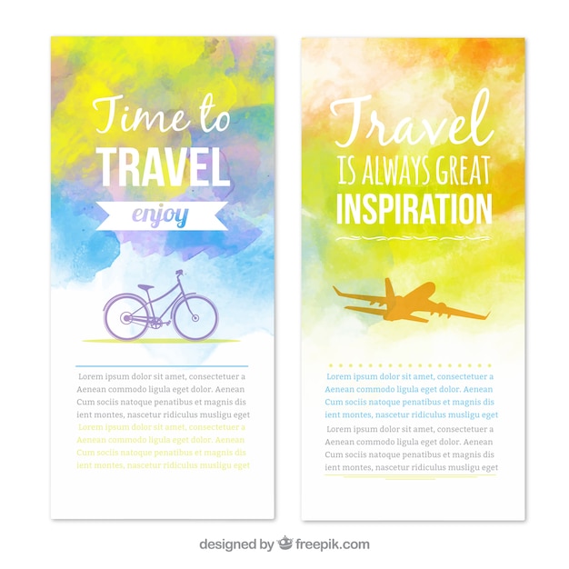 Free vector travel banners in watercolor style