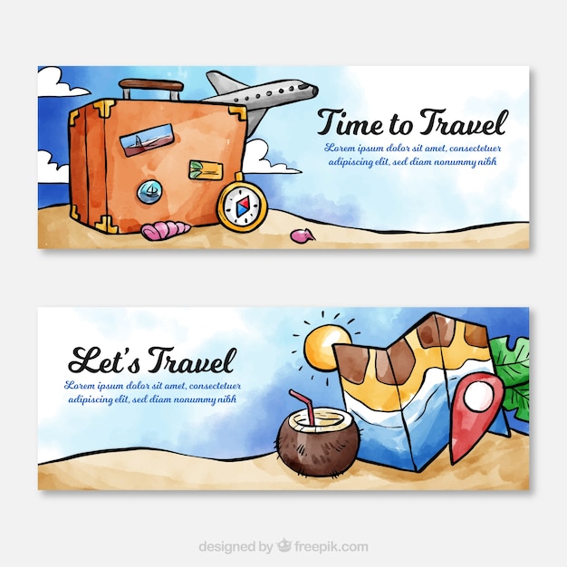 Travel banners in watercolor style