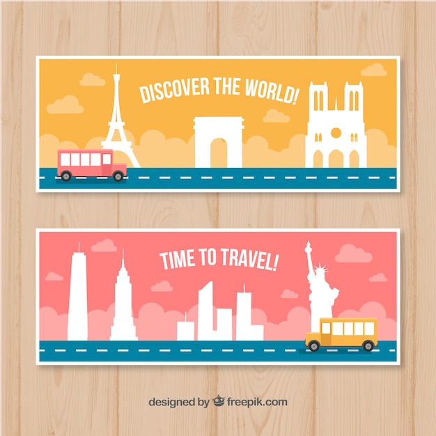 Free vector travel banners with destination