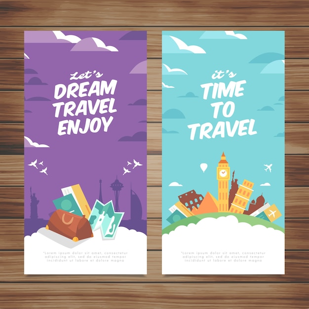 Travel banners with flat design