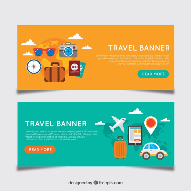 Travel banners with flat design