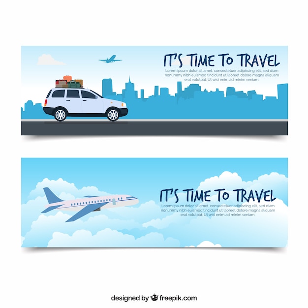Travel banners with flat design