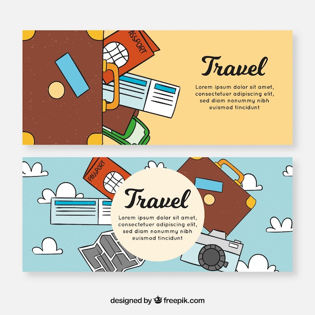 Travel banners with hand drawn elements