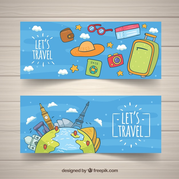 Travel banners with hand drawn elements