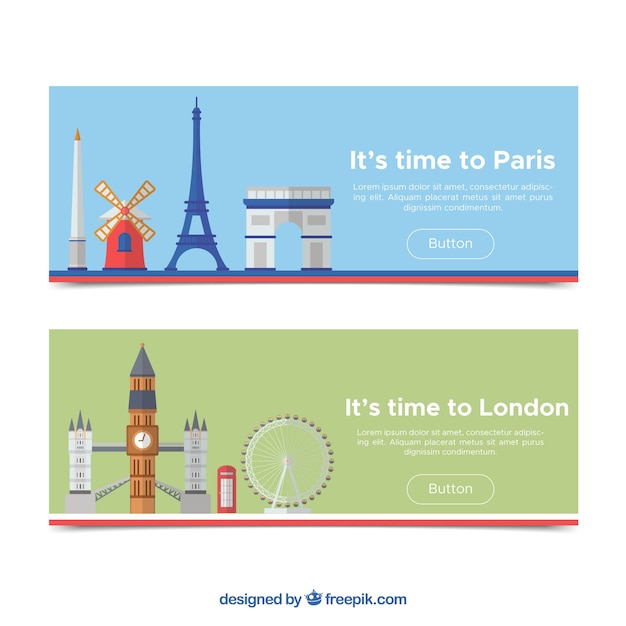 Free vector travel banners with monuments