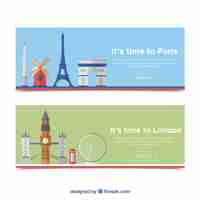 Free vector travel banners with monuments