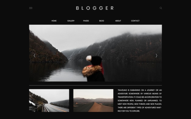 Vettore di progettazione del modello della prima pagina del blog di viaggio