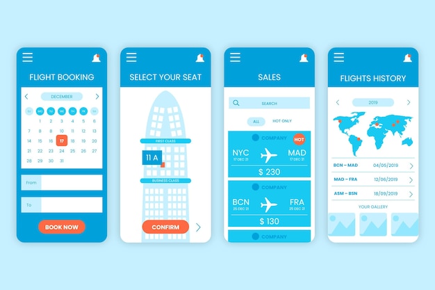 Vettore gratuito concetto di app di prenotazione viaggi