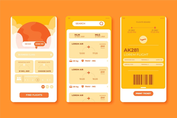 Free Vector travel booking app interface collection