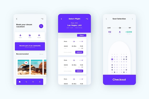 Free vector travel booking app interface template