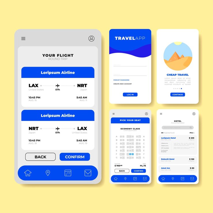 Free Vector travel booking app interface