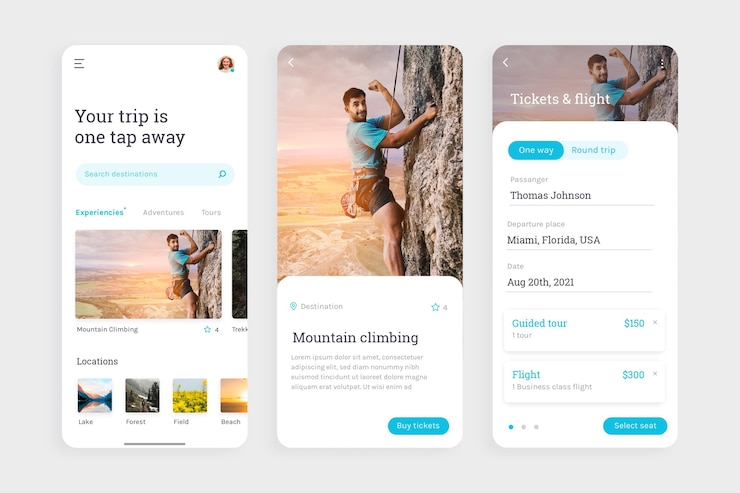 Free Vector travel booking app interface