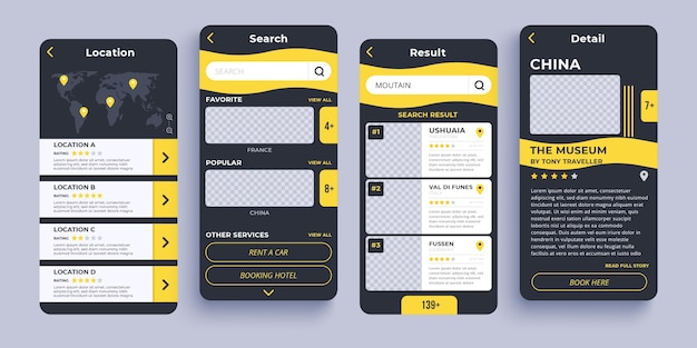 Free vector travel booking app screens collection