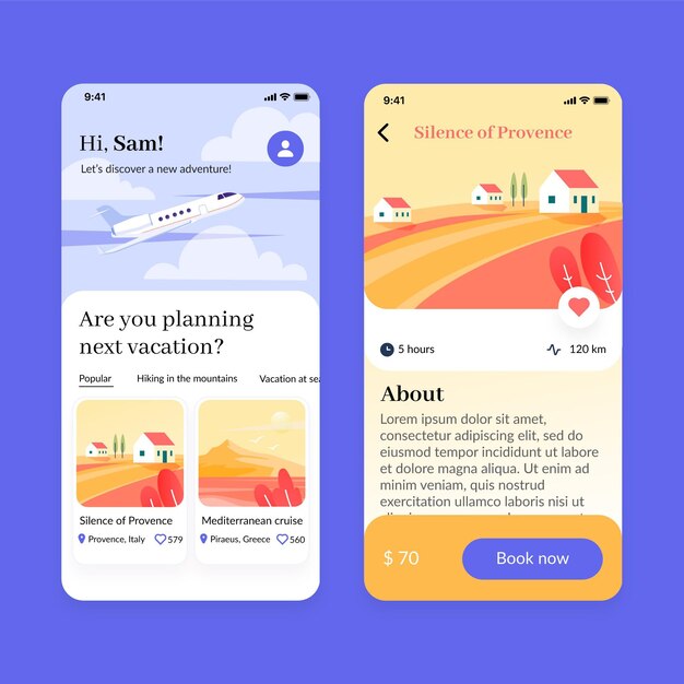 여행 예약 앱 화면 설정