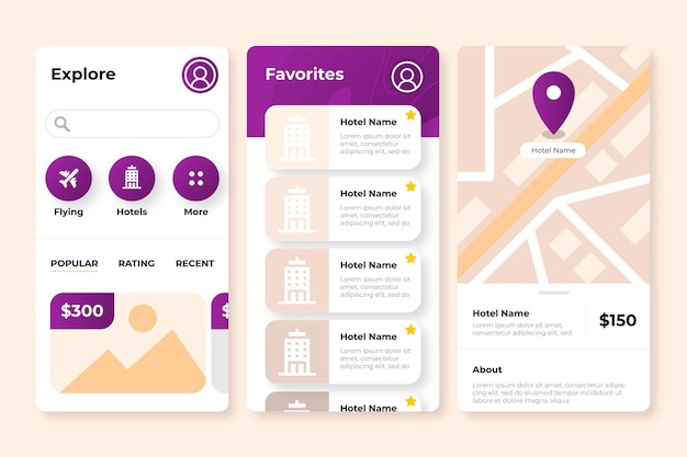 Travel booking app screens