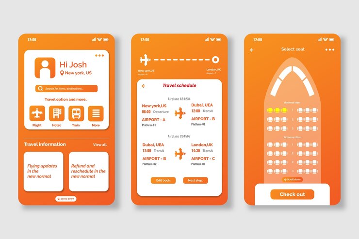 Free Vector travel booking app screens