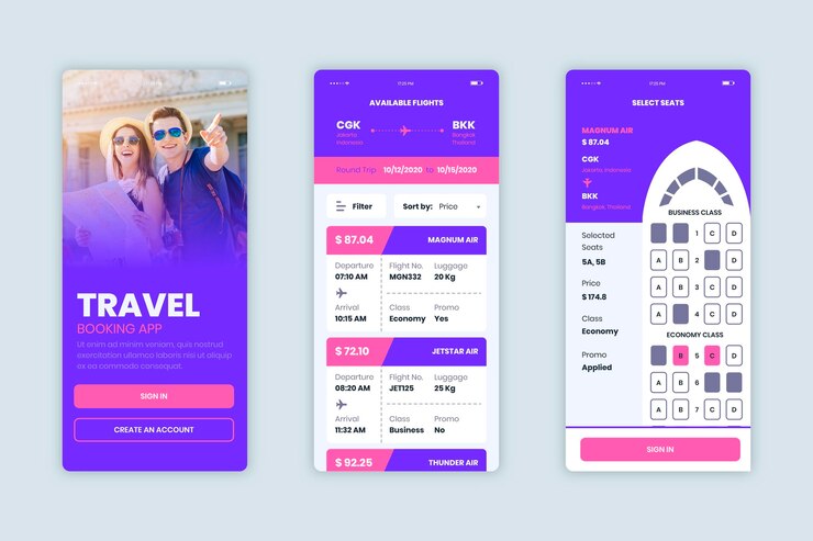 Free Vector travel booking app set