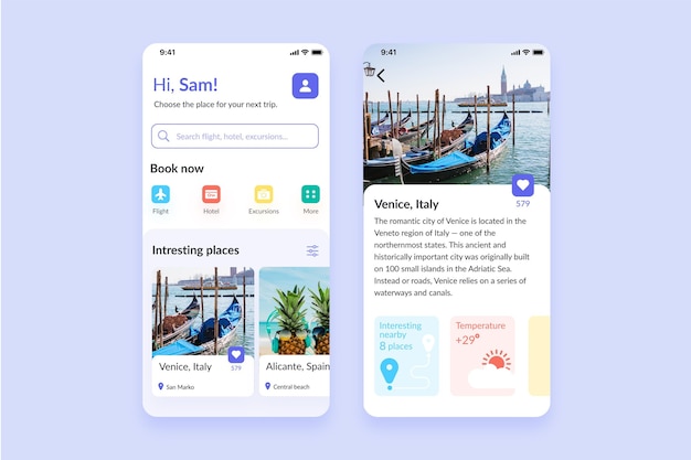 Vettore gratuito tema dell'app per la prenotazione di viaggi