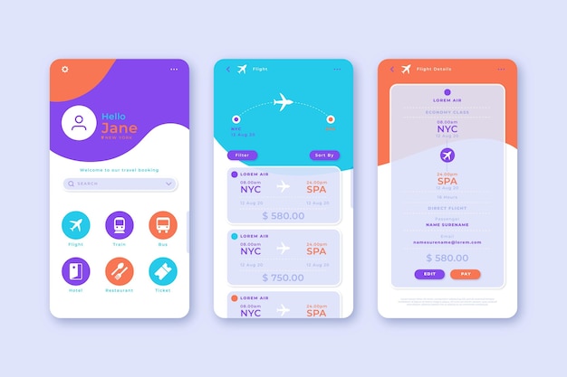 Vettore gratuito app di prenotazione viaggi