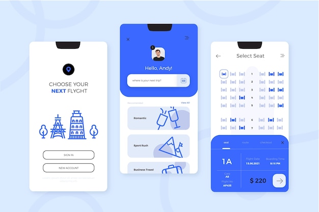 Vettore gratuito app per la prenotazione di viaggi