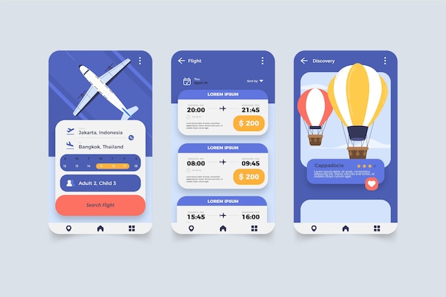 Vettore gratuito app per la prenotazione di viaggi