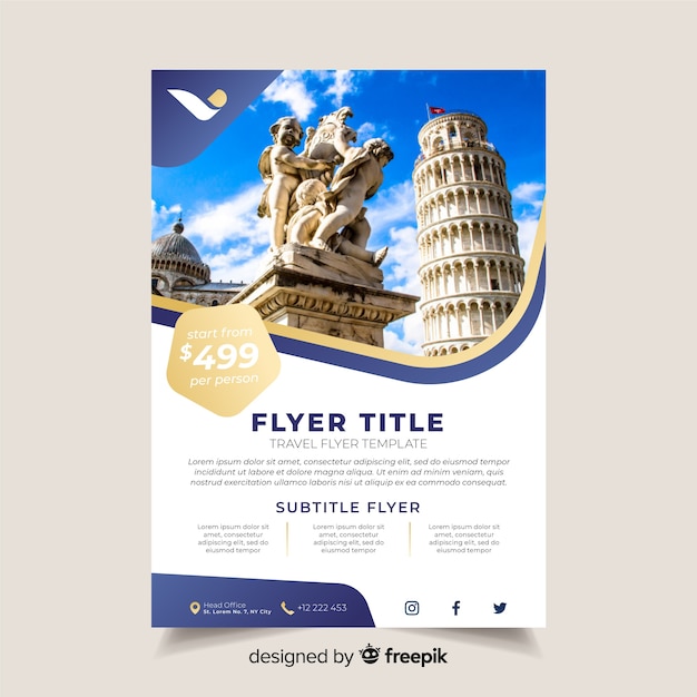 Free vector travel brochure template with photo