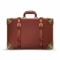 Free vector travel business brown luggage in leather isolated on white background