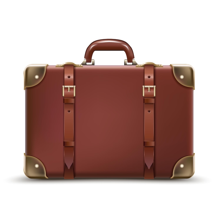 Free Vector  travel business brown luggage in leather isolated on white background