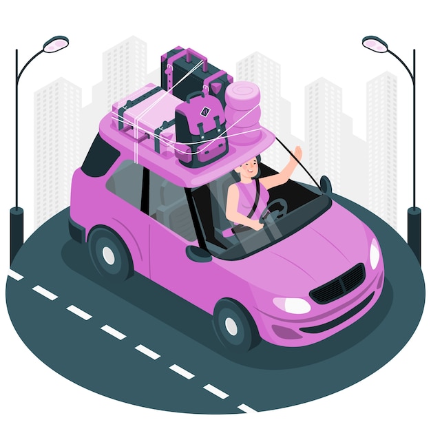 Бесплатное векторное изображение Иллюстрация концепции туристического автомобиля
