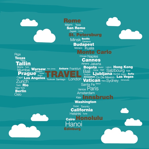 Vettore gratuito aereo concetto di viaggio typographyc vettore