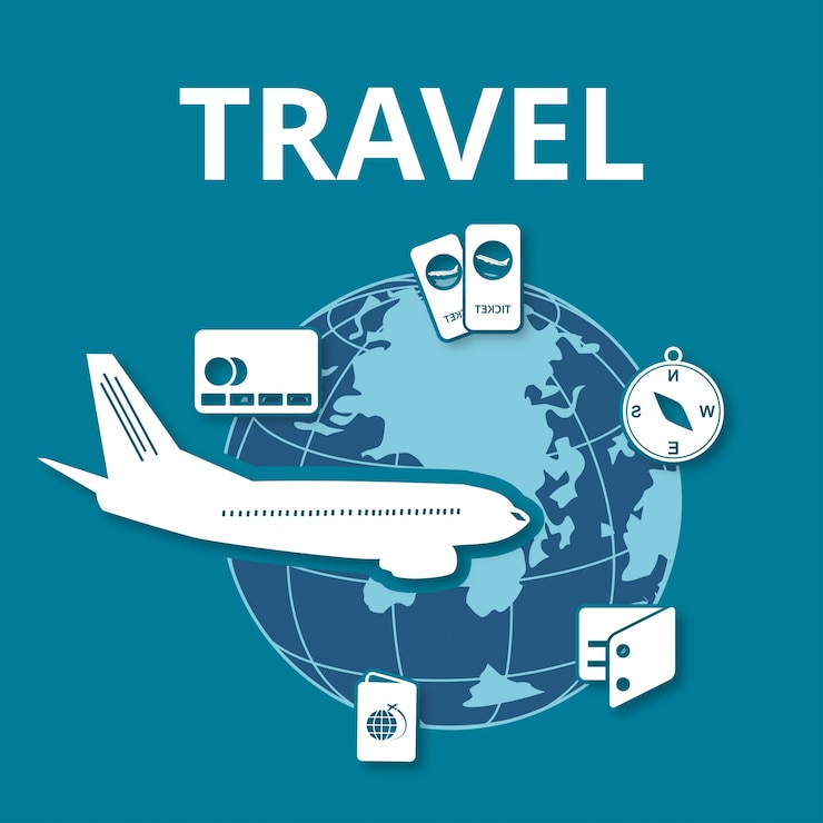 Free Vector travel concept with plane and earth