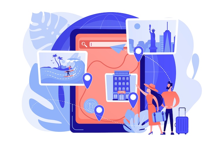 Free Vector travel destination choosing, accommodation booking system