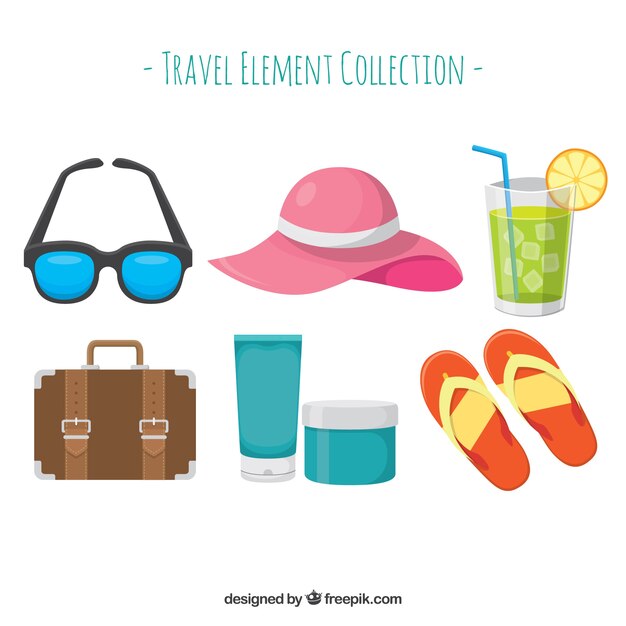 Travel element collection in flat design