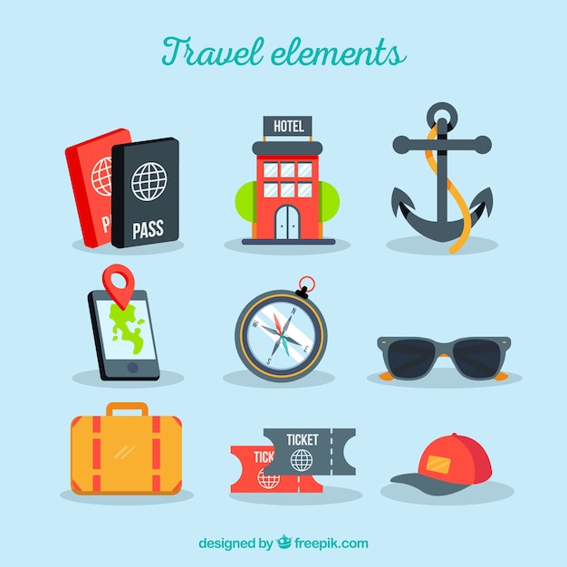 Travel element collection with flat design