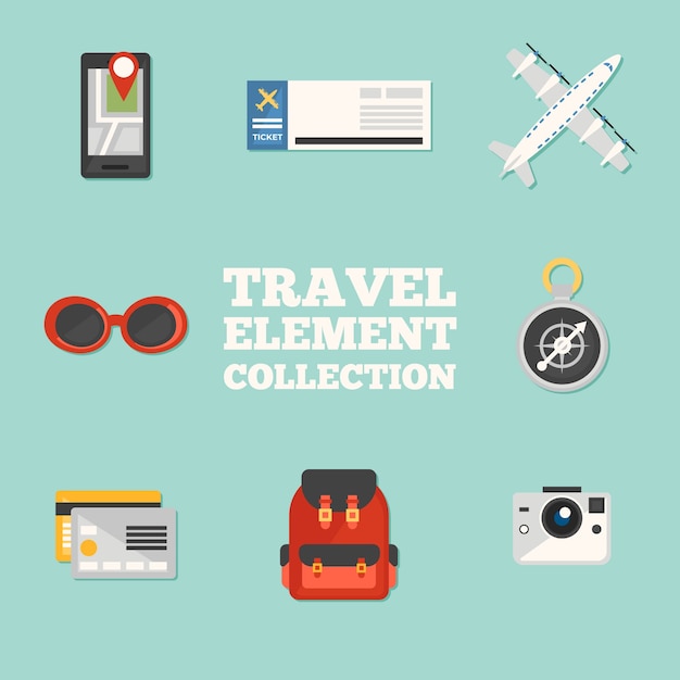 フラットなデザインの旅行要素コレクション