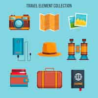 無料ベクター フラットなデザインの旅行要素コレクション
