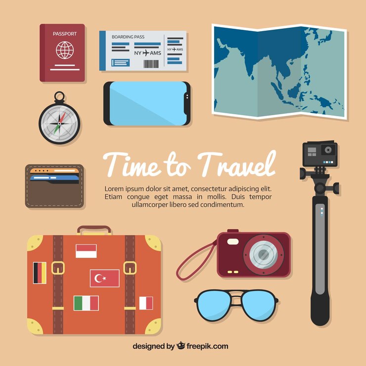 Free Vector travel elements background in flat style