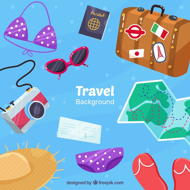 Travel elements background in flat style