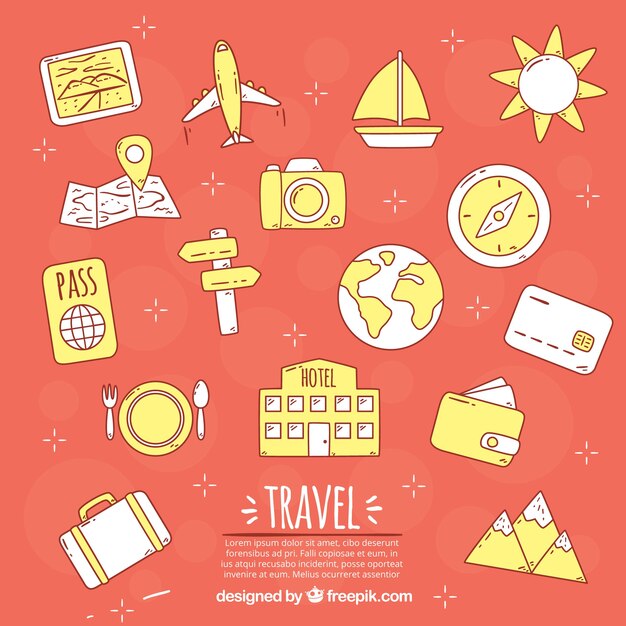 Travel elements background in hand drawn style