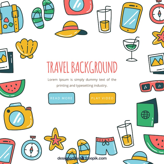 Travel elements background in hand drawn style