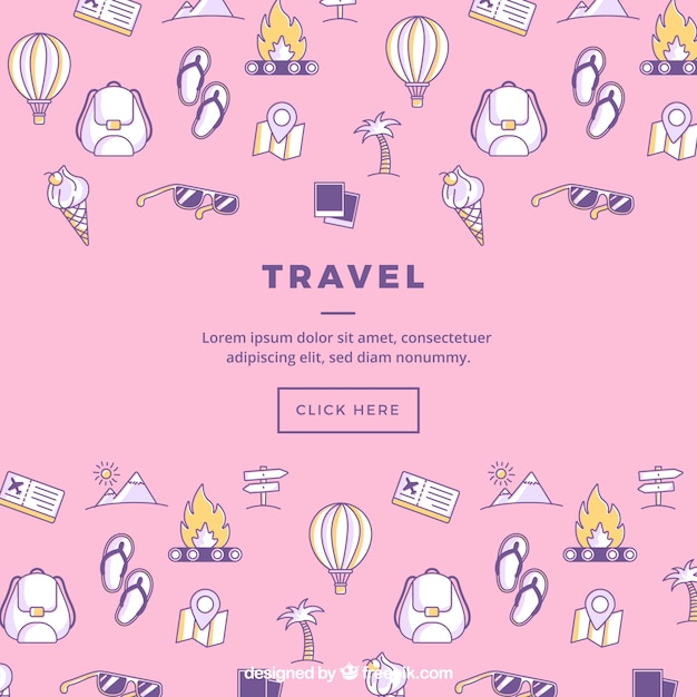 Free vector travel elements background in hand drawn style