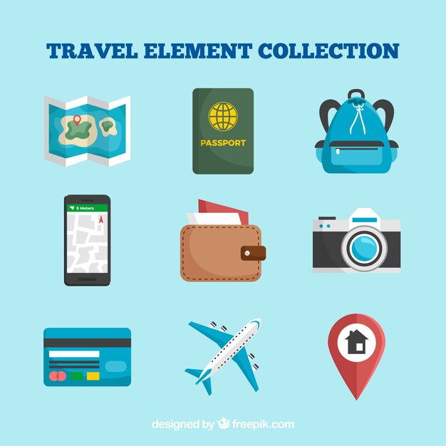 Travel elements collection in flat style