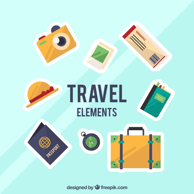 Travel elements collection in flat style