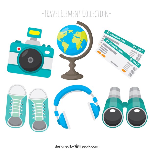 Travel elements collection in flat style