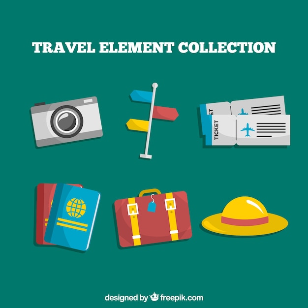 Travel elements collection in flat style