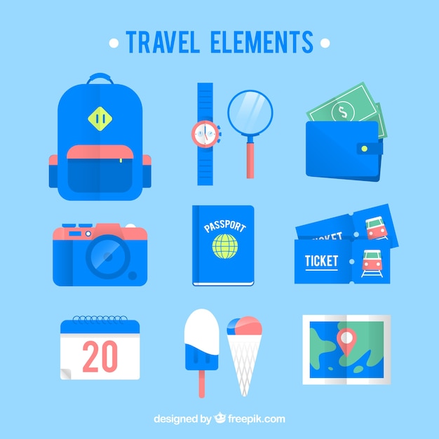 Travel elements collection in flat style