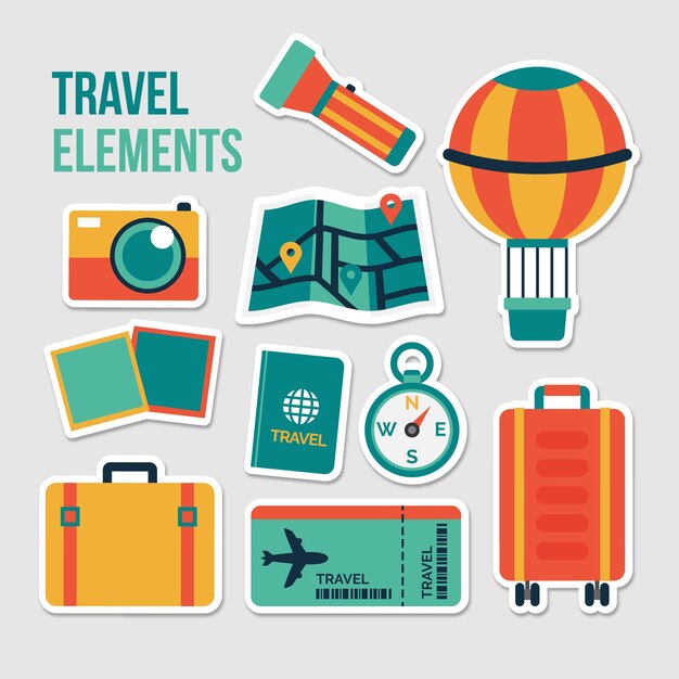 Travel elements collection in flat style